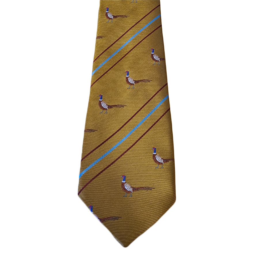 Taylors Ties Pheasant & Stripe Tie Gold 1
